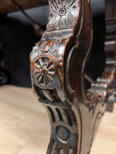 17th Century Spanish Walnut Folding Table With Iron Cross Stretcher Base