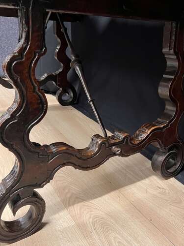 17th Century Spanish Walnut Folding Table With Iron Cross Stretcher Base