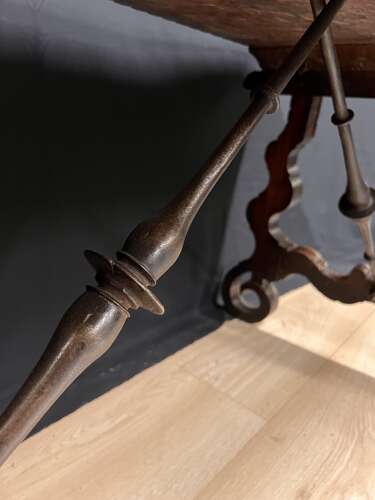 17th Century Spanish Walnut Folding Table With Iron Cross Stretcher Base