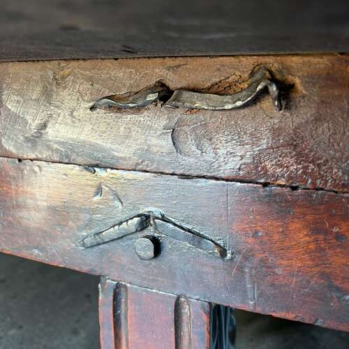 17th Century Spanish Walnut Folding Table With Iron Cross Stretcher Base