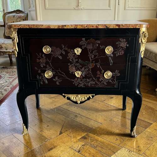 French Black Lacquered Commode
