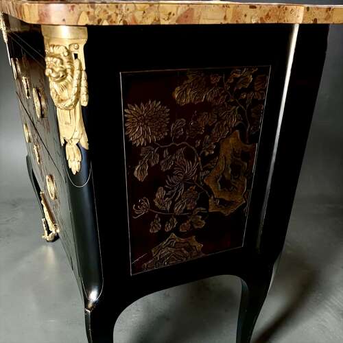 French Black Lacquered Commode