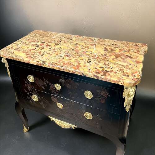 French Black Lacquered Commode