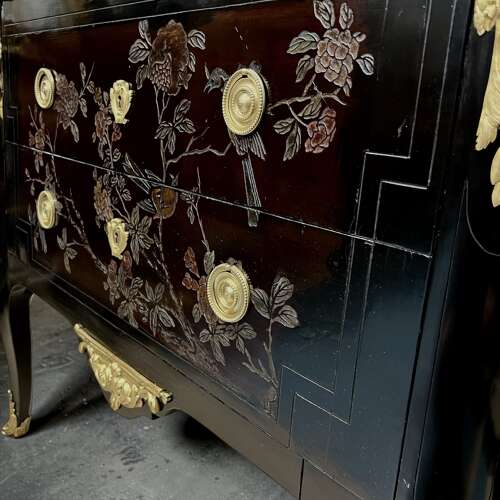 French Black Lacquered Commode