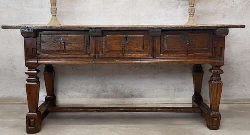Spanish Walnut And Chestnut Three Drawer Side Table