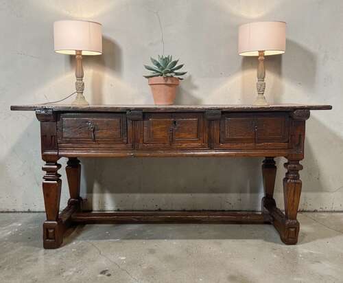 Spanish Walnut And Chestnut Three Drawer Side Table