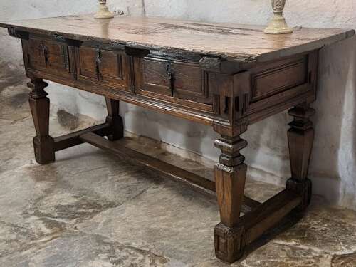 Spanish Walnut And Chestnut Three Drawer Side Table