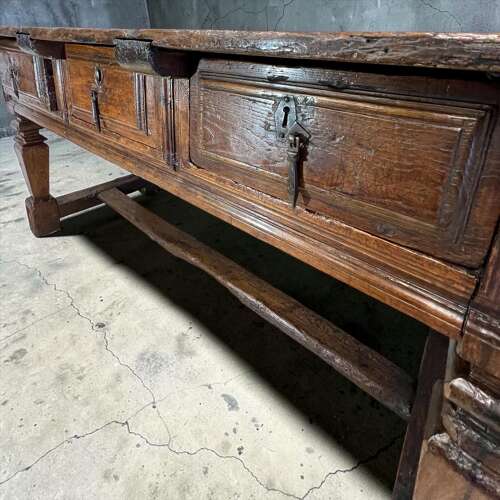 Spanish Walnut And Chestnut Three Drawer Side Table