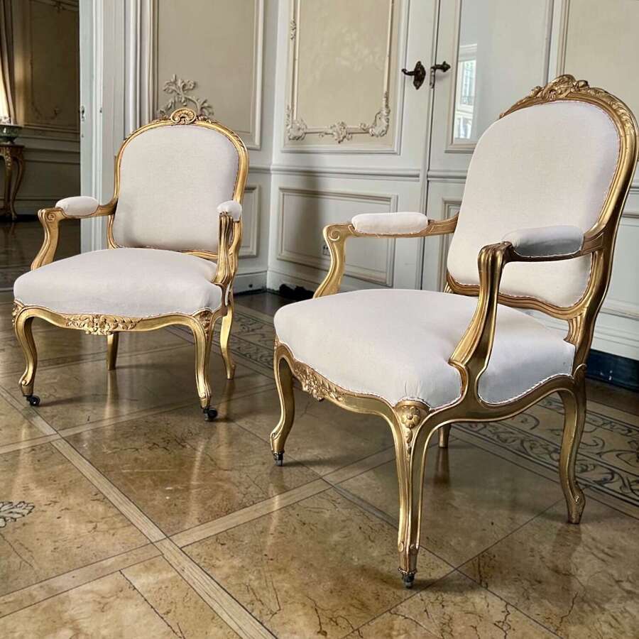 Pair Of 19th Century French Giltwood Armchairs